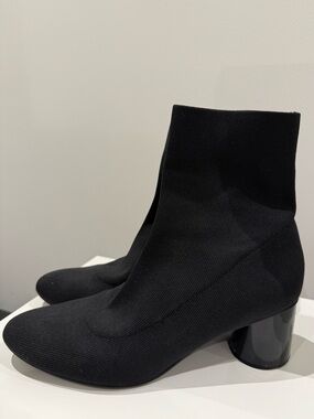 Zara Black Knit Sock Boots with Round Block Heel